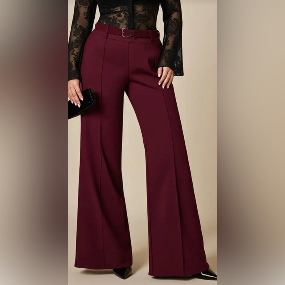 Wide-Leg Maroon Women's Dress Pants